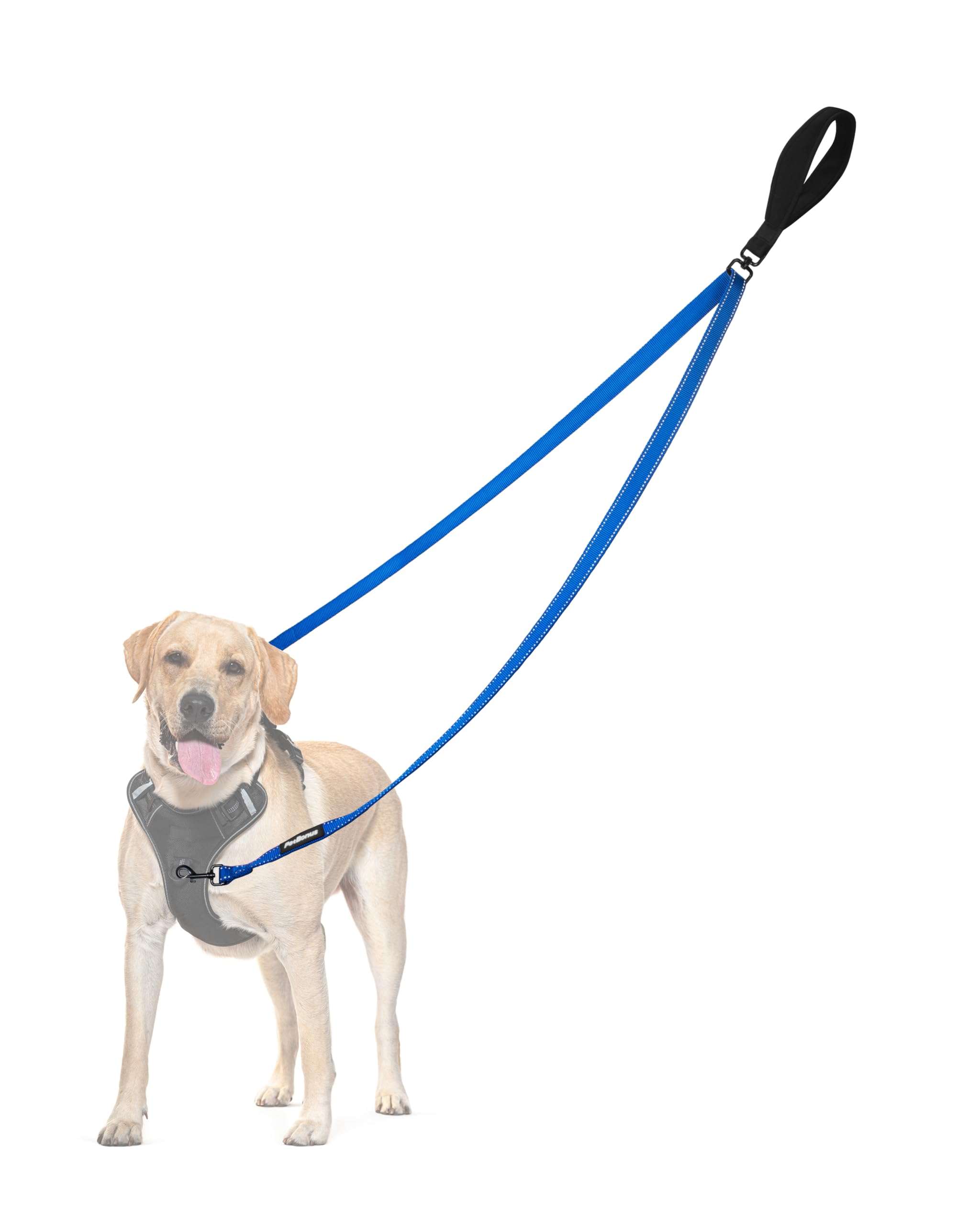 PetBonus Two Point Control Dog Leash, Works with No Pull Harnesses, No Tangle Training Leashes, Soft Padded and Reflective Walking Lead, Converts to