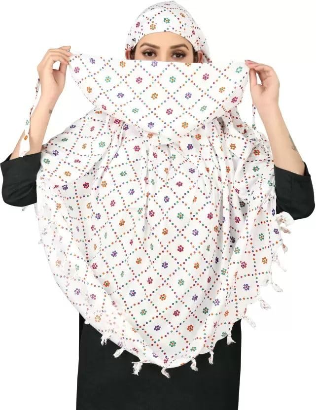Image of SIXSIGMA Cotton Long Scarf Cum Mask scarves Usable for vehicle Driver | White Printed Design | Universal Size | For Girl & Women | Breathable Sun Protection Light Weight
