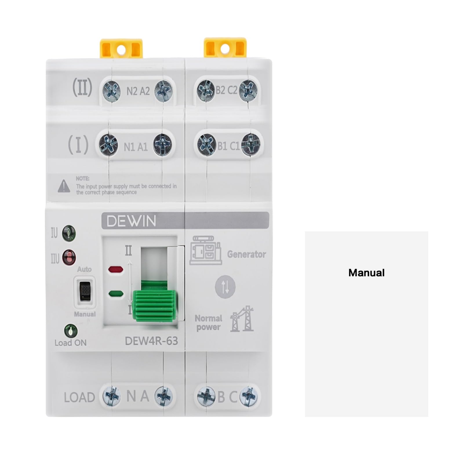 DEWIN Interruptor de Transferencia,4P 63A AC 400V Interruptor de Transferencia Automática ATS Conmutador de Transferencia Automática de Doble Potencia DEW4R-63