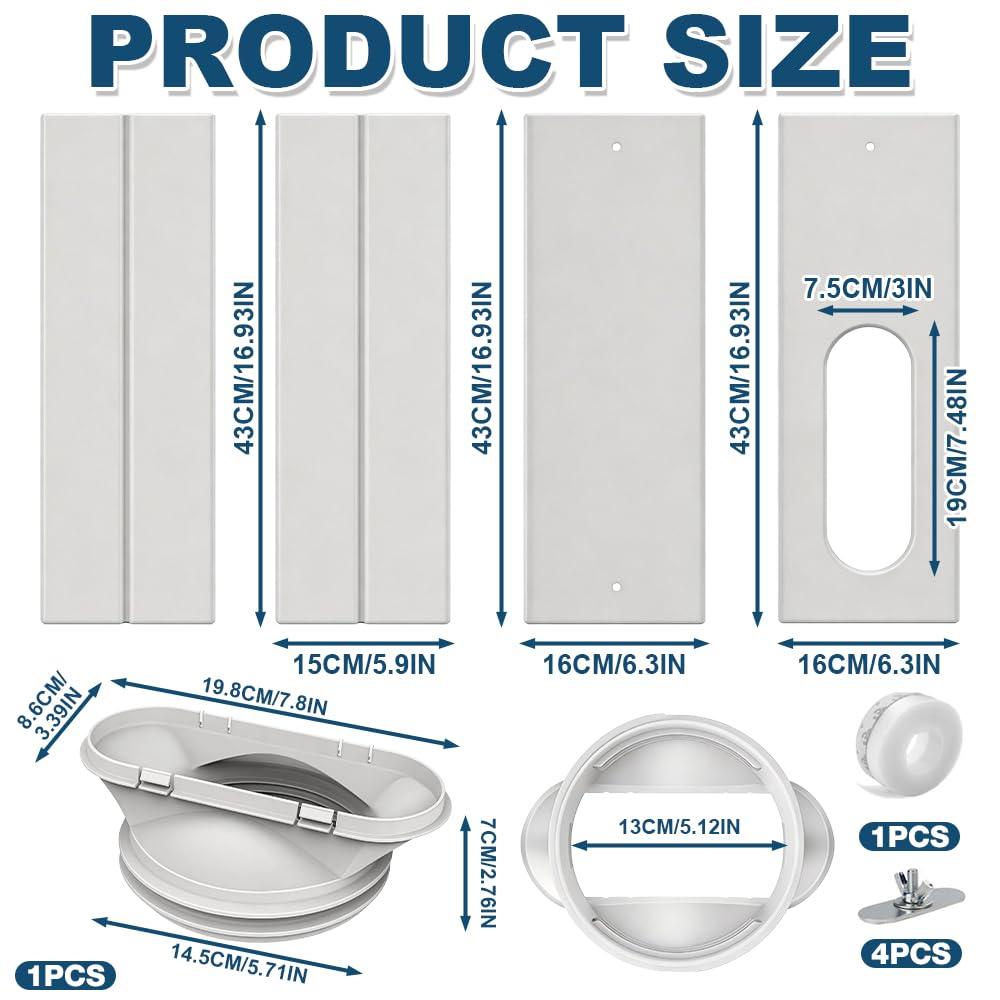 4Pcs Kit Ventana Aire Acondicionado Portatil, 16CM X 43-140cm con Tubo de Desagüe de 13/15 cm, Kit de Ventilación de Ventanas de Aire Acondicionado Portátil, adaptador ventana aire acondicionado