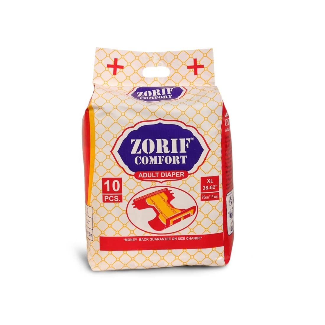 ZORIF Comfort Adult Tape Diaper 10 Count,Extra Large Waist Size 95-155 Cm [XL 10 Pcs] 38-62"