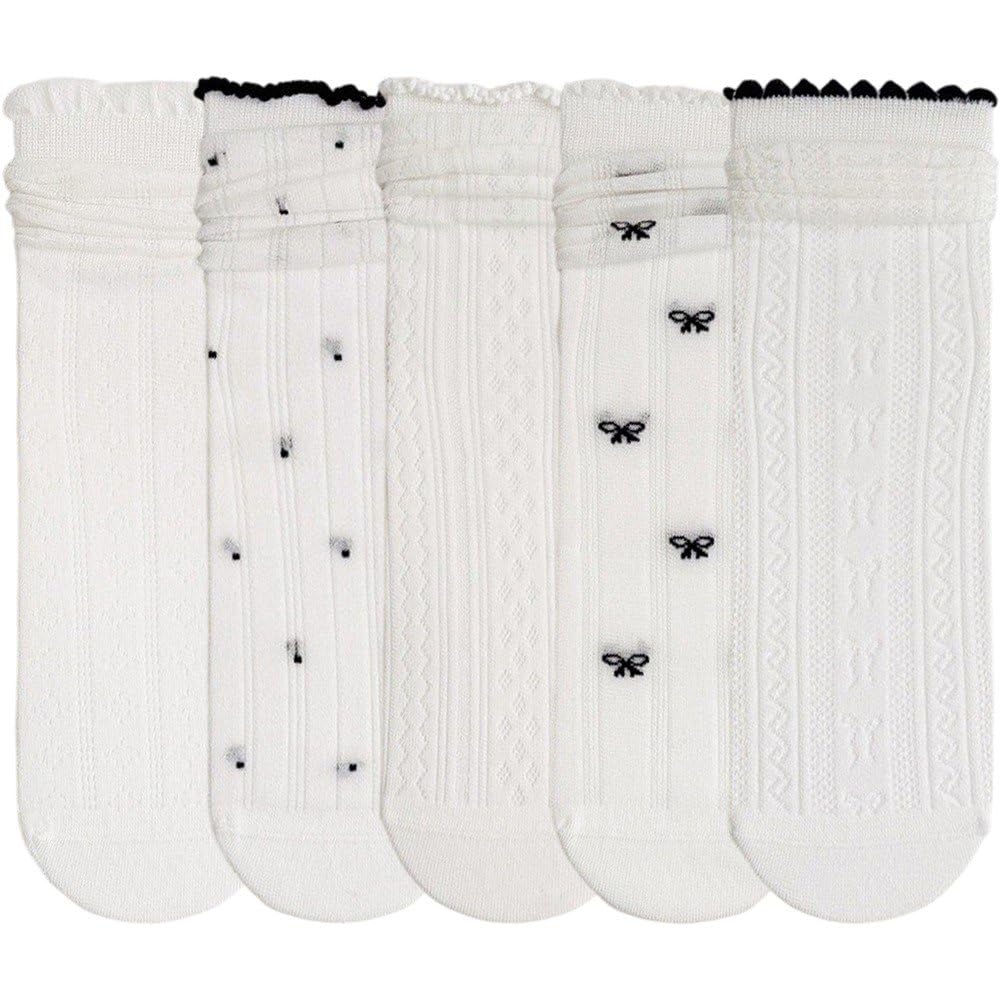 Sslvya 5 Pairs Women's Ruffle Socks Casual Frilly Socks Breathable Crew Sock Gift for Women