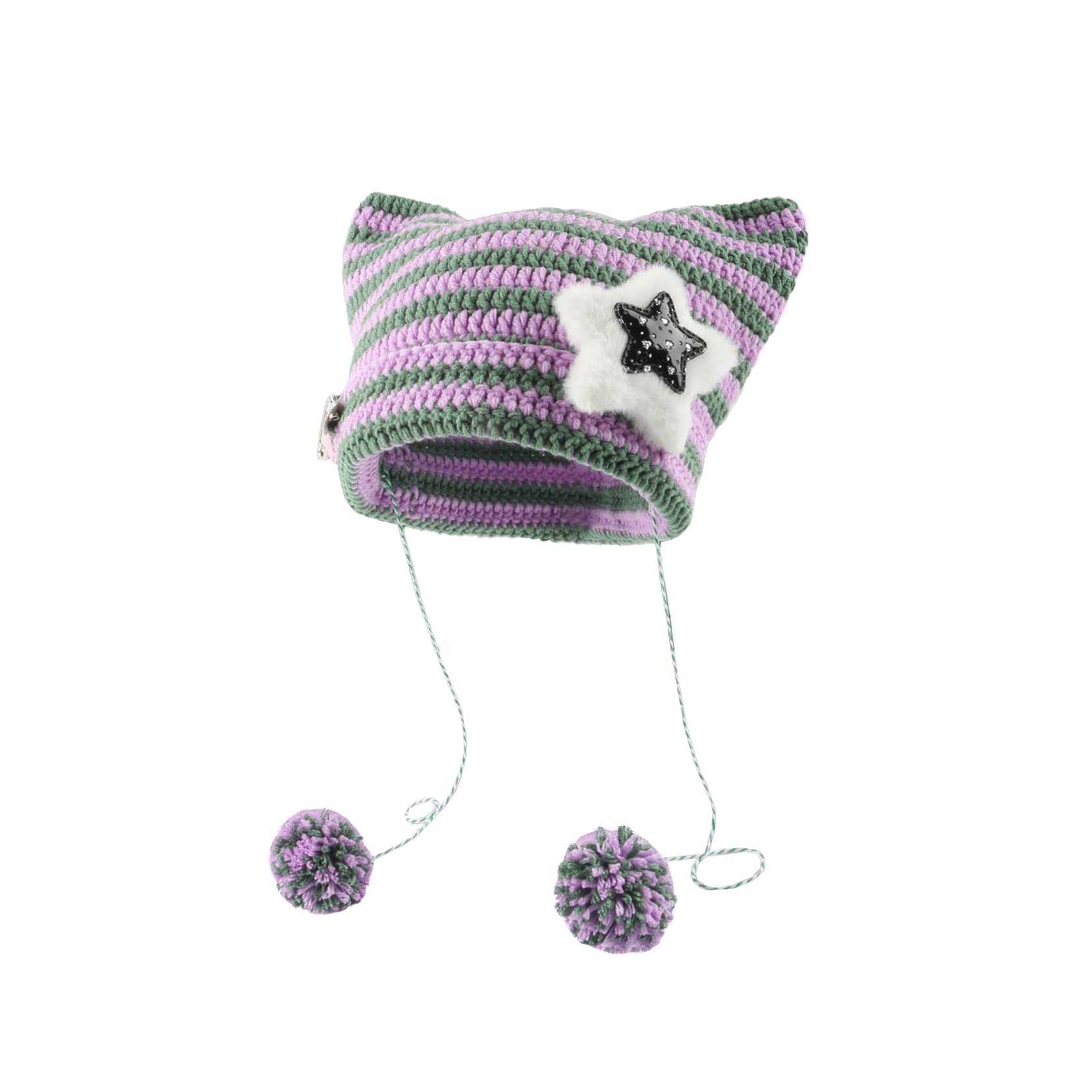 Crochet Hats for Women Vintage Beanies Women Fox Hat Grunge Goth Beanies Hat Y2K Accessories Slouchy Beanies for Women (Purple Ball-Type)