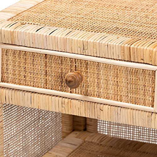 bali & pari Bella Modern Bohemian Natural Mahogany Wood and Natural Rattan 1-Drawer Nightstand by bali & pari - Image 6