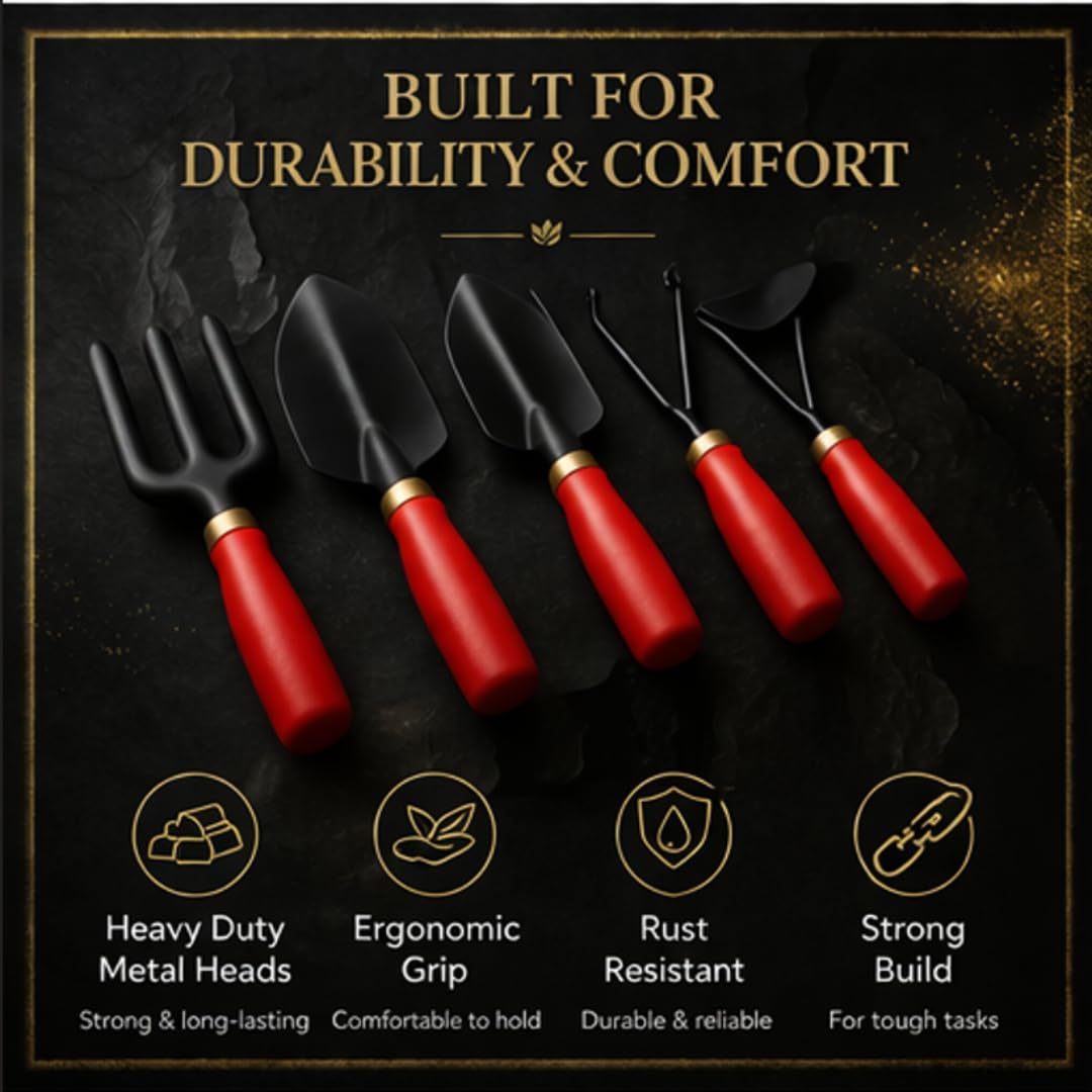 Saphirre Seeds 5-Piece Garden Tool Kit | Heavy Duty Gardening Tools Set for Home Gardening | Hand Trowel, Fork, Weeder, Cultivator | Balcony & Terrace Garden Tools 3