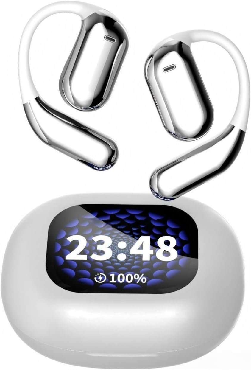 High Precision Wireless AI Translation Earbuds - Real-Time 144 Language Translator with LCD Touchscreen, Ideal for Travel, Business & Office Use, Compatible with Android/iPhone (Silver)