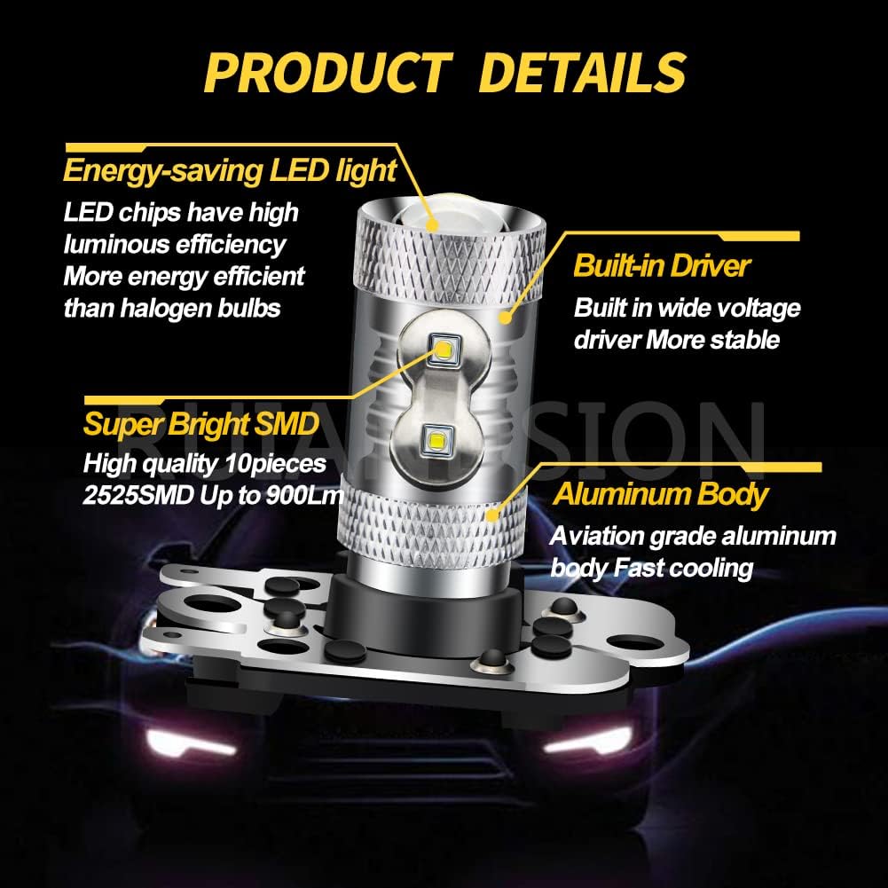 Ruiandsion 2pcs PH16W LED Bulbs Canbus Super Bright 50W 12-24V 2525 10SMD Chipset 6000K White LED Turn Signal Daytime Running Light Bulbs