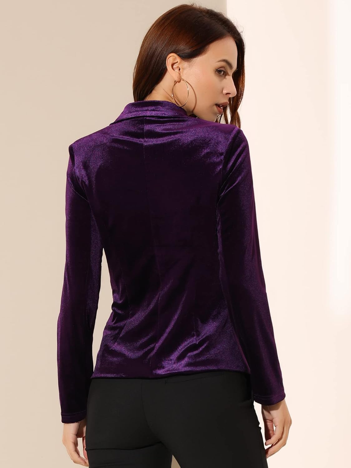 Allegra K Women's Notched Lapel Vintage Office Button Front Velvet Blazer