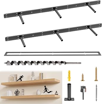 Hidden Floating Shelf Bracket 34 inch Heavy Duty Floating Shelf 2PCS Thickened Solid Steel Hardware for Hidden Wall Shelves Support Kitchen/Living Room/Office 6 inch Rods