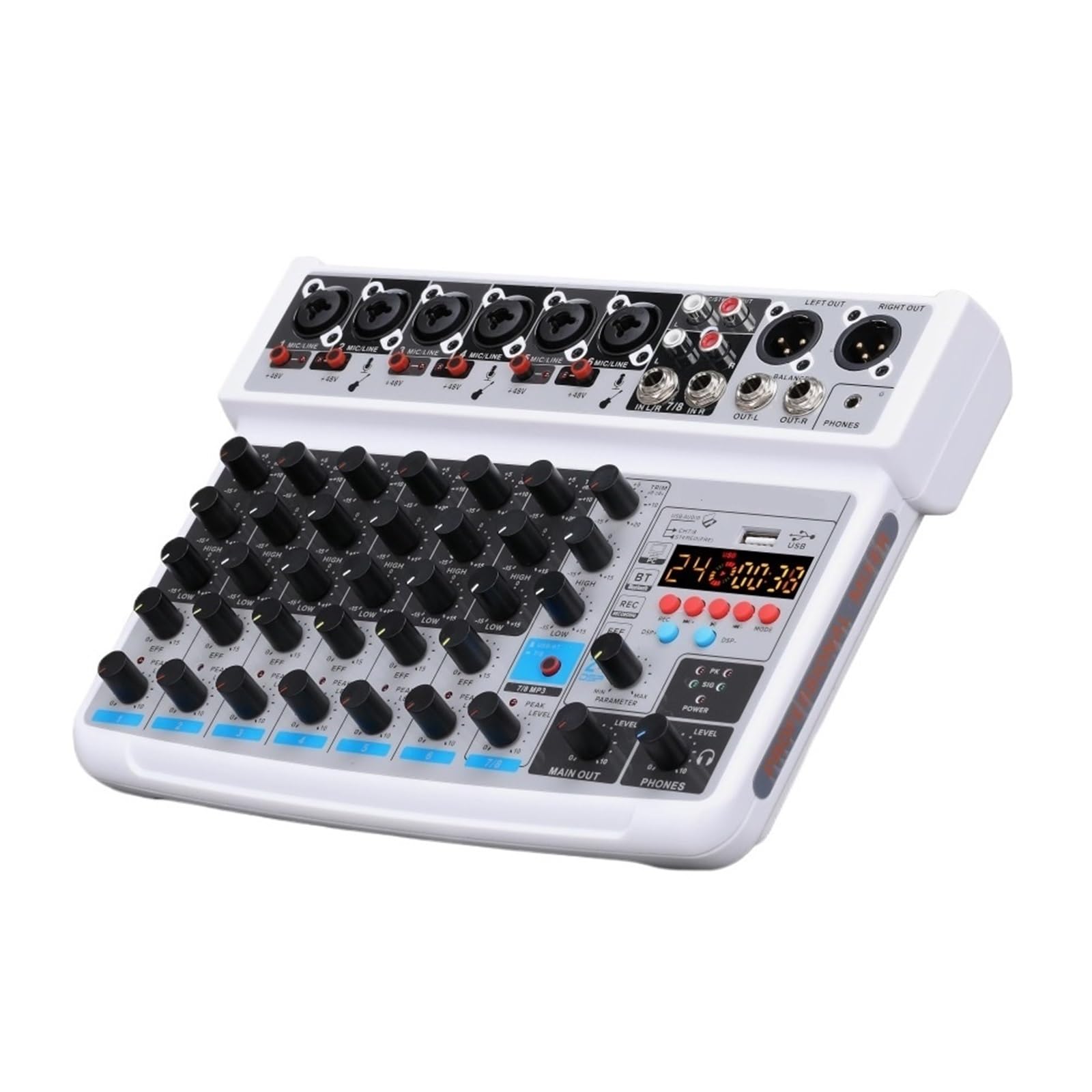 Mini Mélangeur De Ligne Mixage Audio À 8 Canaux, DC 5V, Bluetooth, 48V, 24 Effets For Petits Clubs Ou Bars, Enregistrement En Studio(Gray)