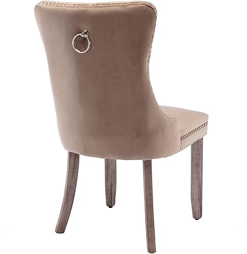 Miniatura 165 de Aoowow Juego de 2 sillas de comedor tapizadas de terciopelo, sillas laterales sin brazos con respaldo de ala, botones y patas de madera maciza para
