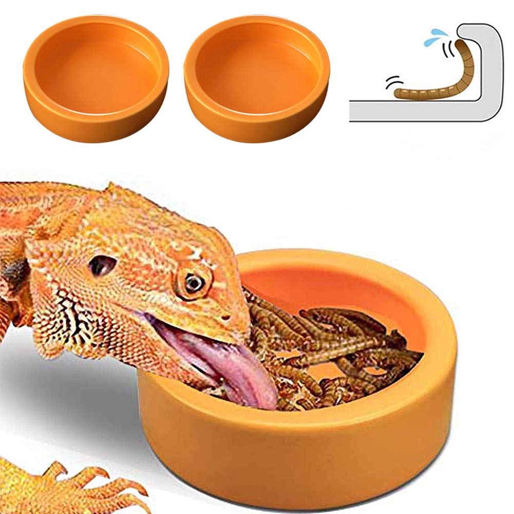 Kizxtrsh 2 Pack Reptile Water Food Bowl, Mini Reptile Feeder Mealworms Bowl, Lizard Bearded Dragon Gecko Chameleon Hermit Crab Reptirock…