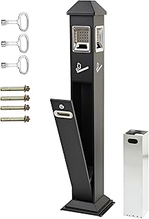 47'' Outdoor Commercial Butt Receptacles Lockable Lid Trash Receptacle, Cigarette Butt Disposal for Hotel, Restaurant, Office, Patio, Driveway-Black