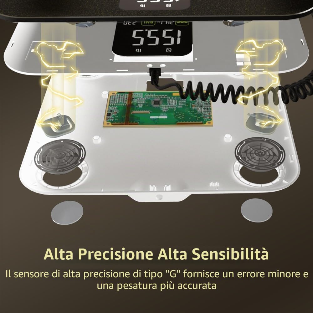 Bilance intelligenti per grasso corporeo VitaeChek - Bilancia connessa Bluetooth 8 elettrodi - Alta precisione con app inclusa - 18 parametri sanitari - BMI, monitoraggio della massa muscolare e ossea