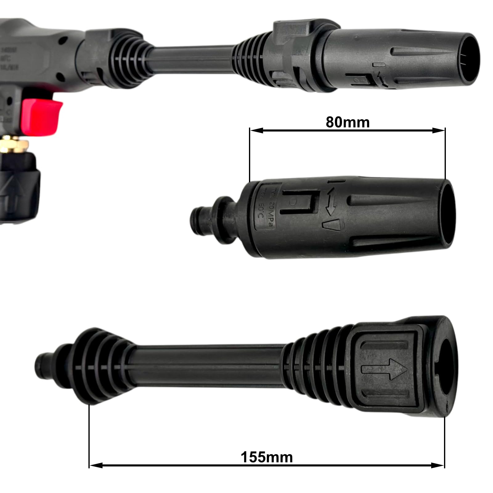 Pistola Alta Pressione Compatibile Kärcher Quick Connect - 140 Bar Max, 60°C, Con Prolunga 155 Mm E Ugello Piatto