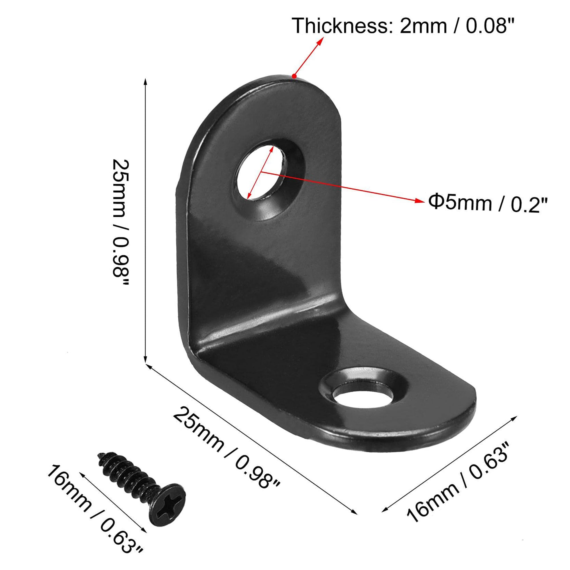 TA-VIGOR 10 Pcs 90 Degree Corner Brace Angle Brackets 25mm x 25mm x 16mm, Black L Shaped Metal Brackets with Screws - Image 2