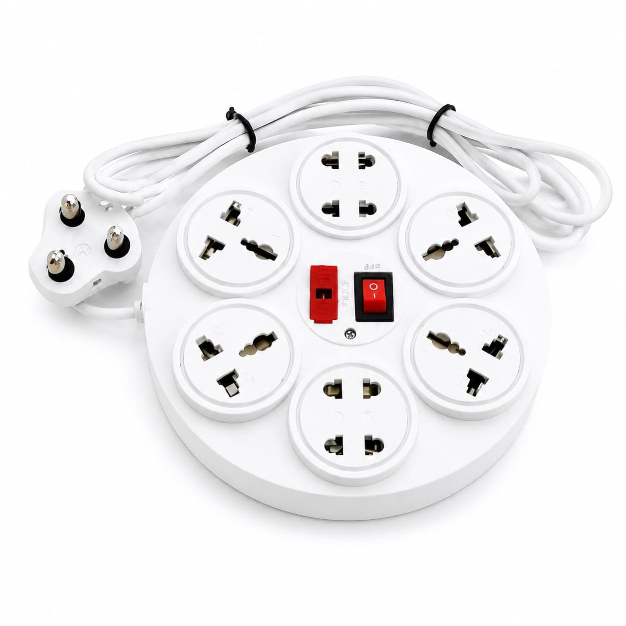 Round 6 Soocket Extention Board with Master Switch, 3 pin Plug, Fuse, Universal pwer Strip and Multi Plug Extention Socket-image-20