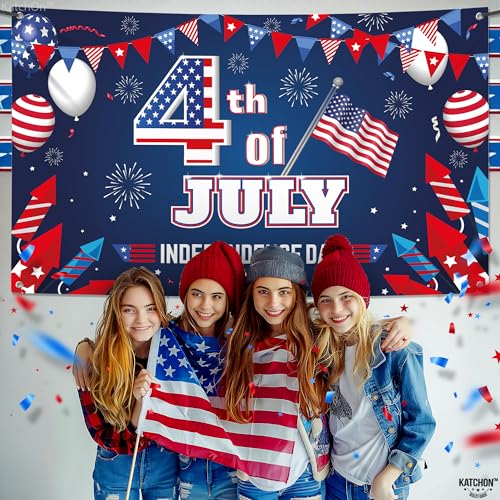 Image of KatchOn, 4th of July Backdrop - 72x44 Inch | XtraLarge Banner for Patriotic Home Decor,Independence Day and Memorial Day Decorations | 4th of July Decorations