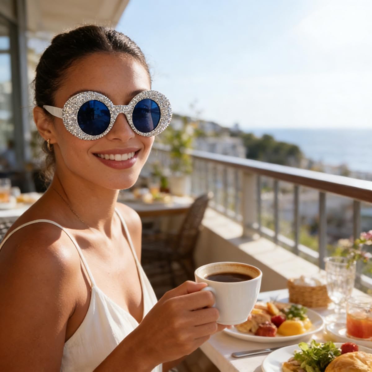 ICARA Rhinestones Oversize Sunglasses Women Diamond Round Sunglasses for Women Outdoor Goggles Female - Image 2