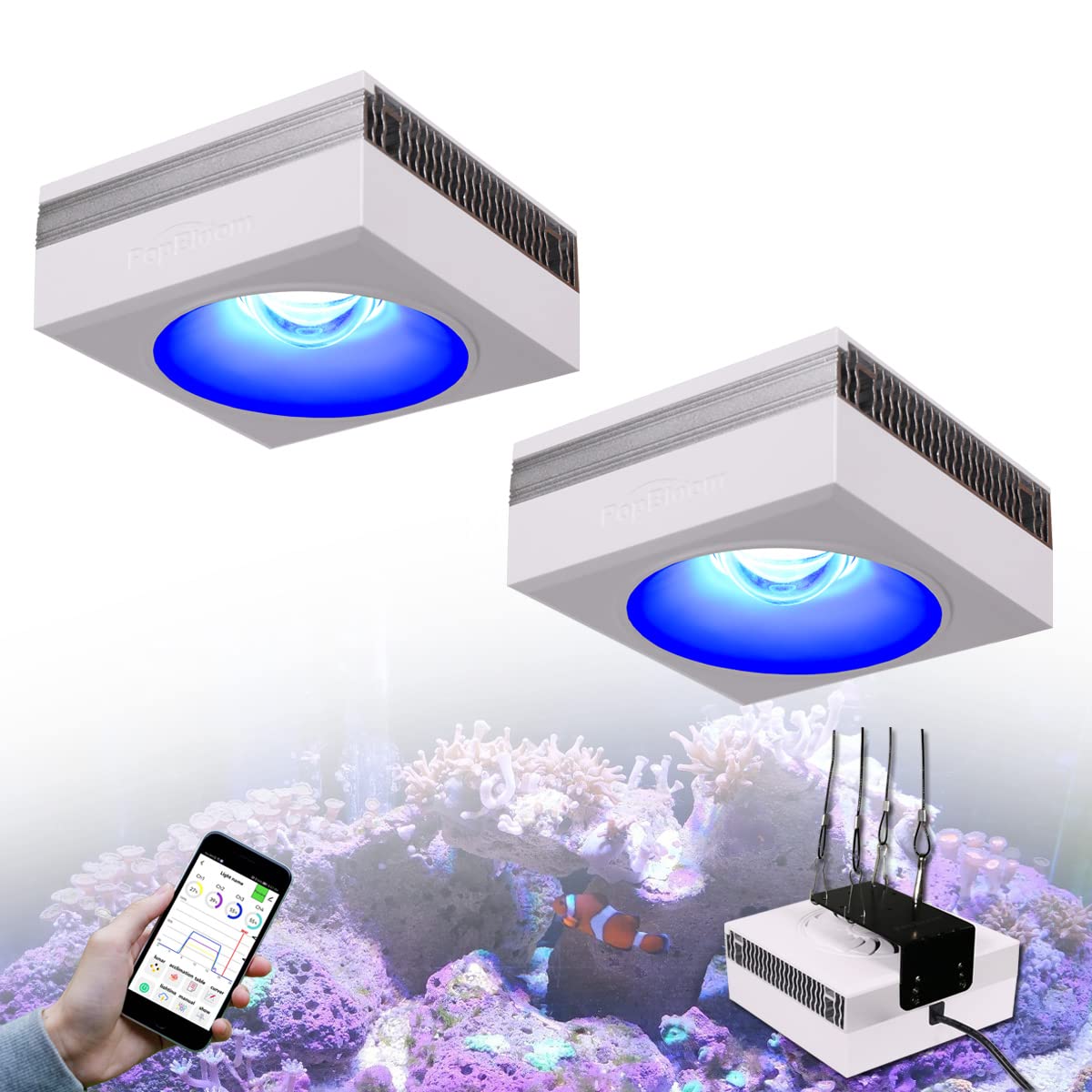 PopBloom 2X RL90 Luz LED para Acuario Control Smart-APP Fish Tank Reef Lights para 90CM 120CM Marine Tank Luz de acuario