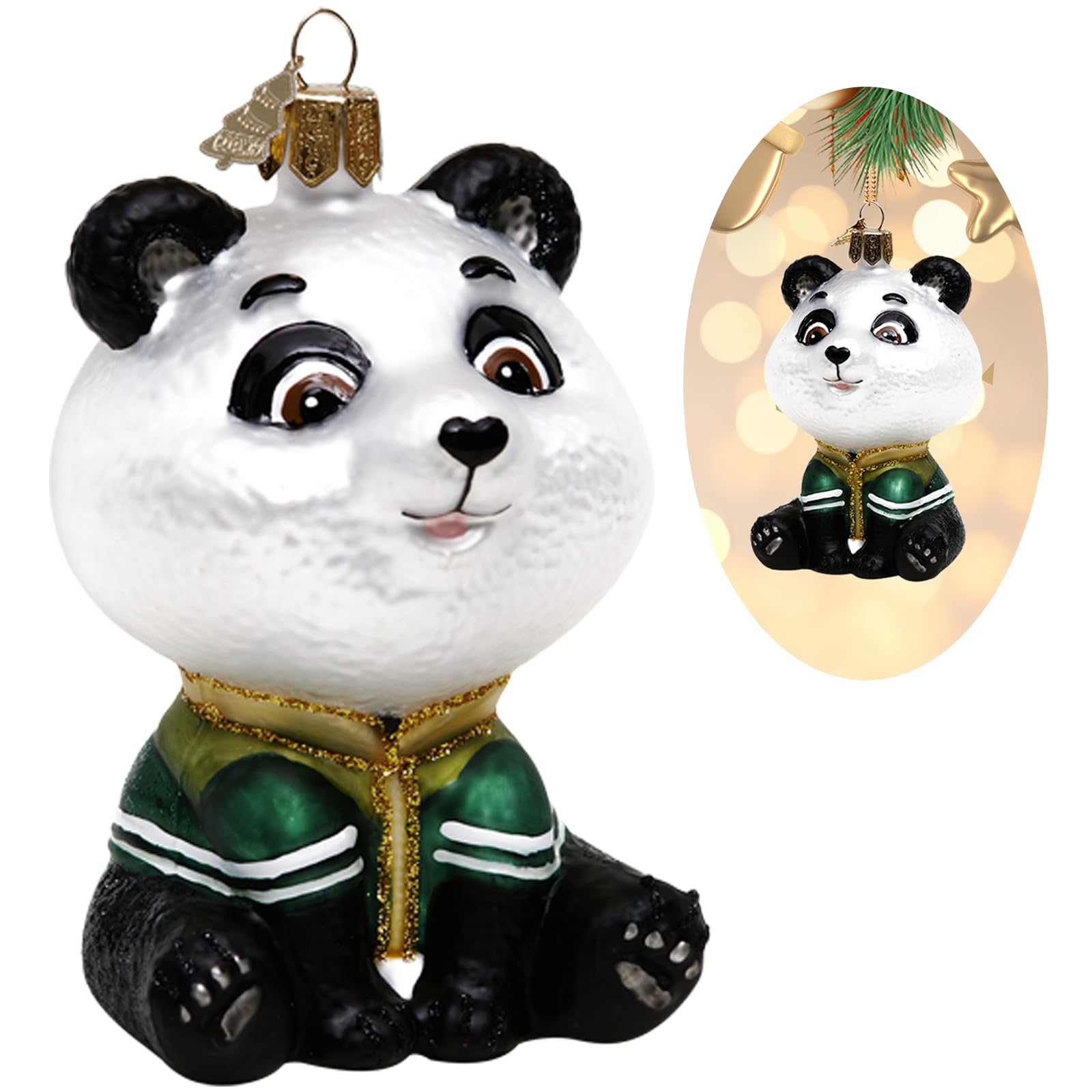 Ornements de Noël panda en verre soufflé pour décoration sapin et maison