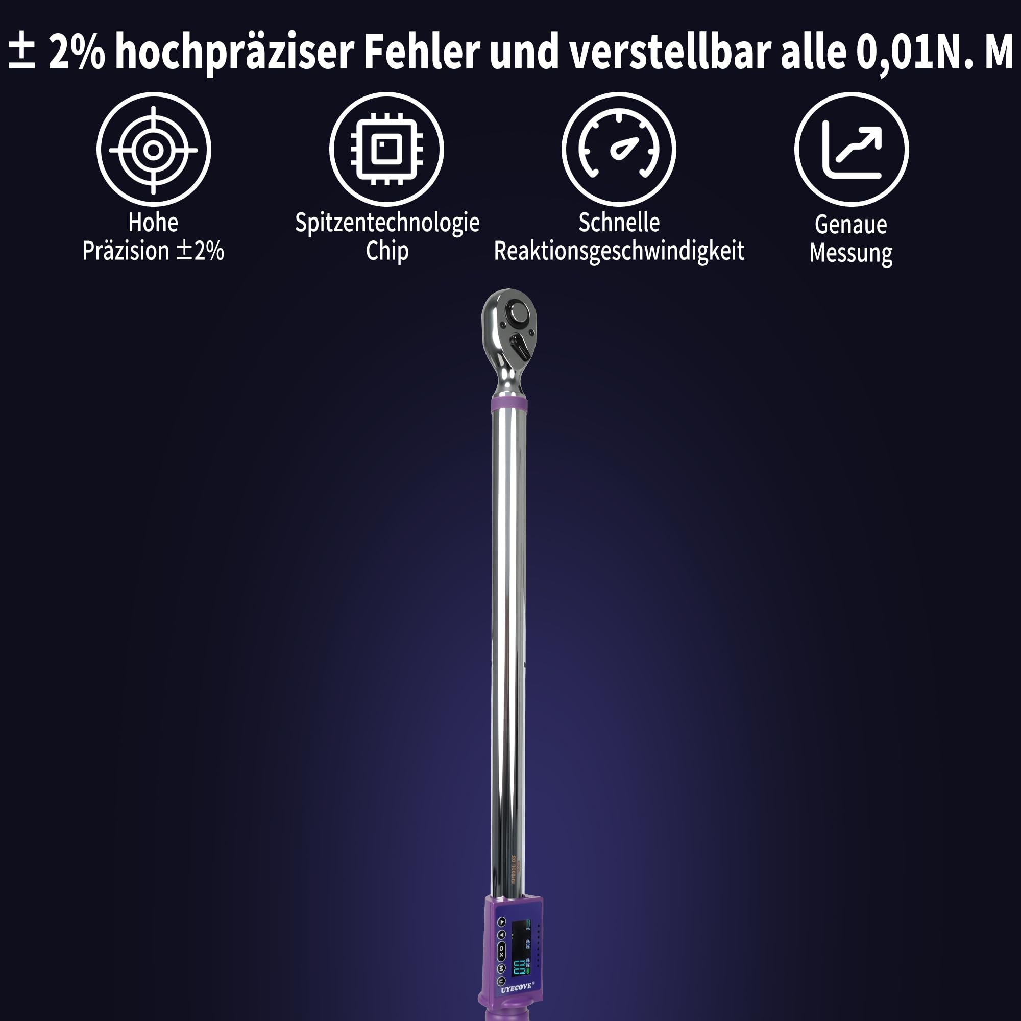 Digitaler Drehmomentschlüssel 1/2 Antrieb, 20-400Nm, ±2% Hohe Genauigkeit Digitaler Drehmomentschlüssel, mit Vibration, Buzzer und LED-Alarm