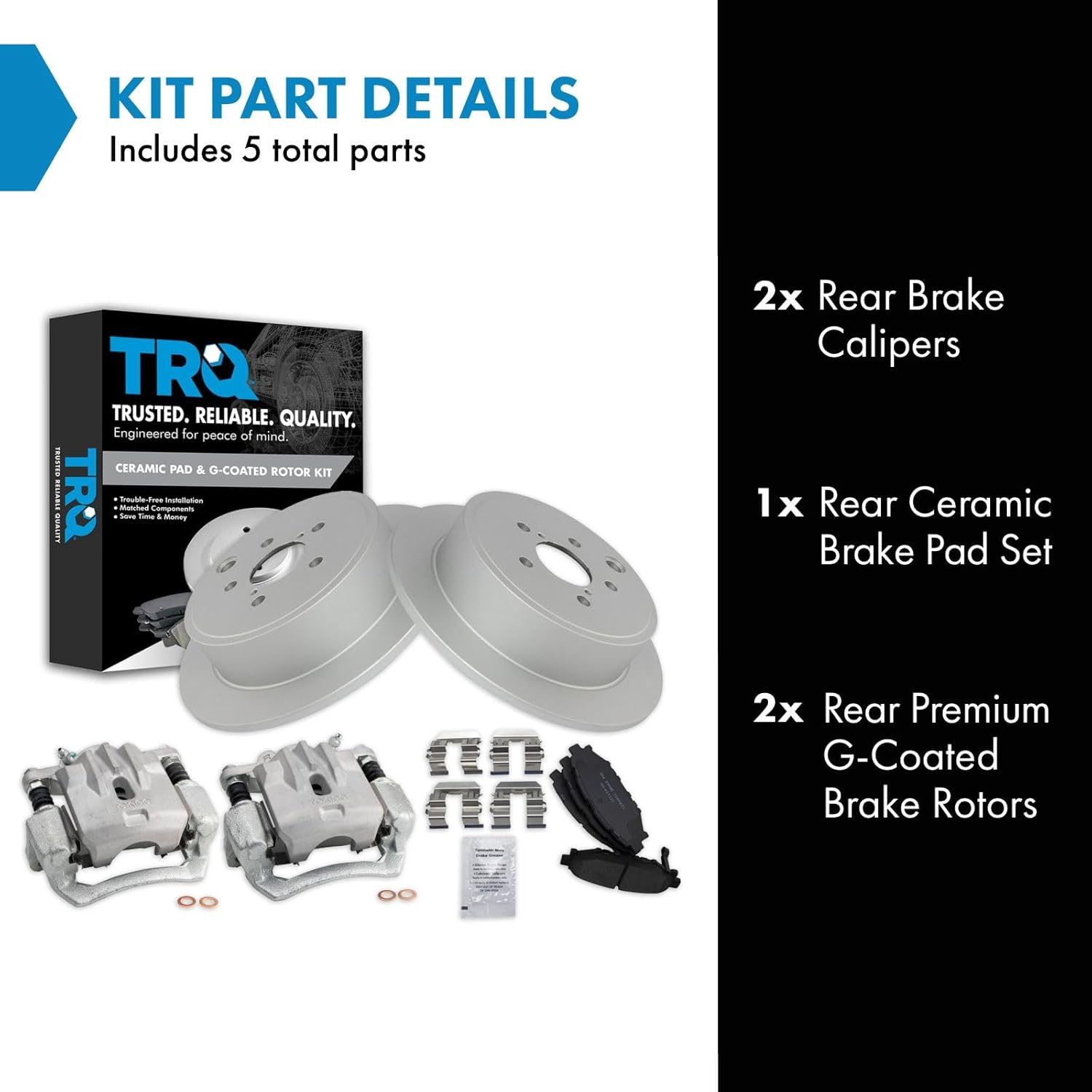 TRQ Rear Ceramic Brake Pad and Rotor Set Includes Calipers Coated Compatible with 2010-14 Subaru Outback H4 2.5L 2010-14 Subaru Legacy 2.5i 2.5i Premium 2.5i Limited 2014 Subaru Legacy 2.5i Sport