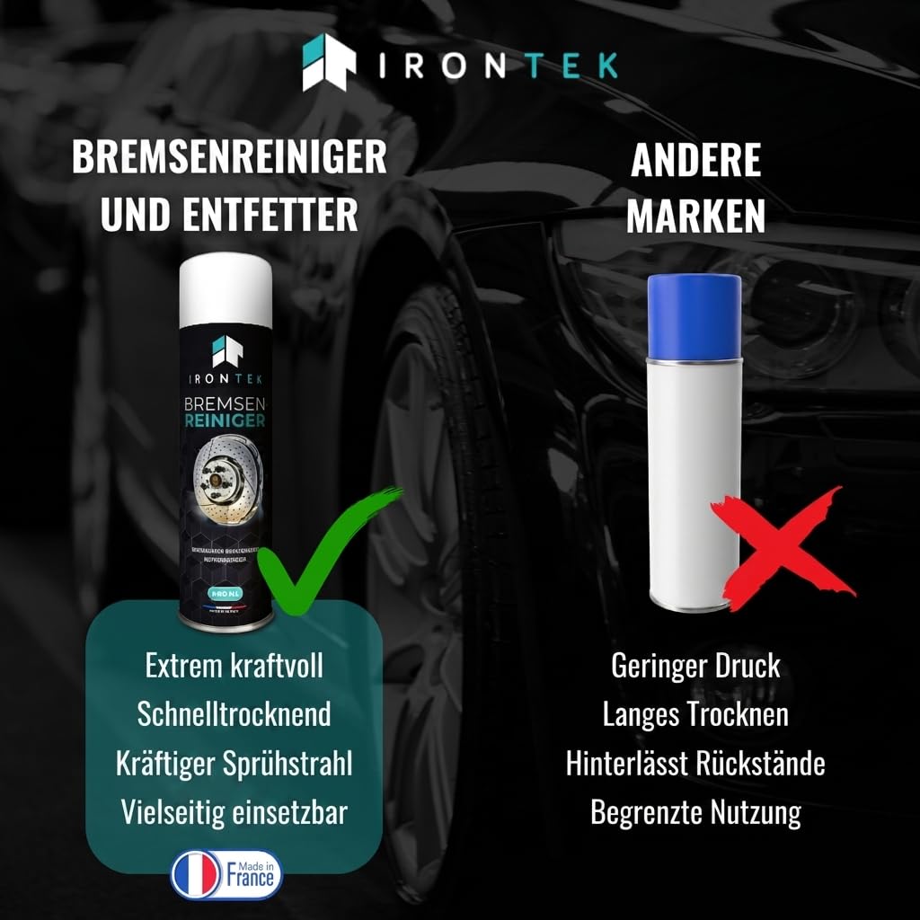 Bremsenreiniger Spray - IRONTEK - 12 x 600 ml | IT294 | Kraftvoller Strahl | Schnell trocknend | Entfernt Fett und Ruß