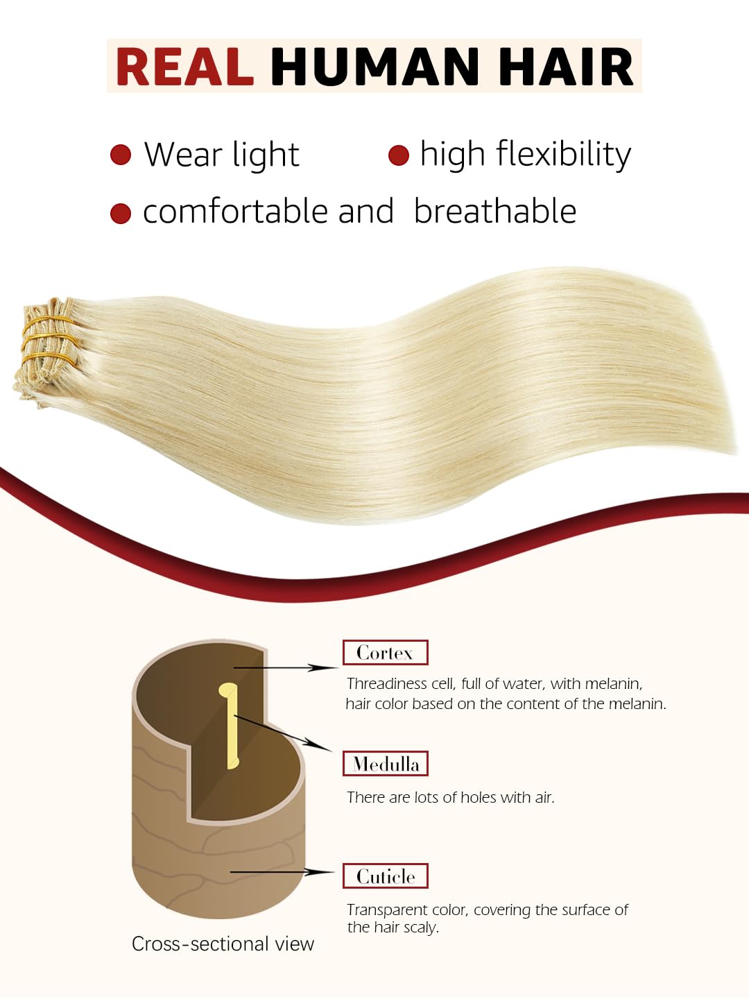 Clip in Hair Extensions Real Human Hair By 18 inch, Color Blonde Human Hair Clip in Extensions 120grams,6pcs Per Set With 18 Clips Double Weft(#60,18'')
