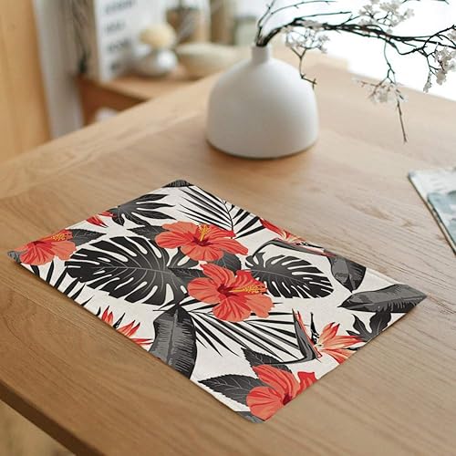 Miniatura 4 de rouihot Juego de 6 manteles individuales con patrón de bosque, hojas verdes, helecho, floral, naturaleza, delicado, antideslizante, tapete para mesa