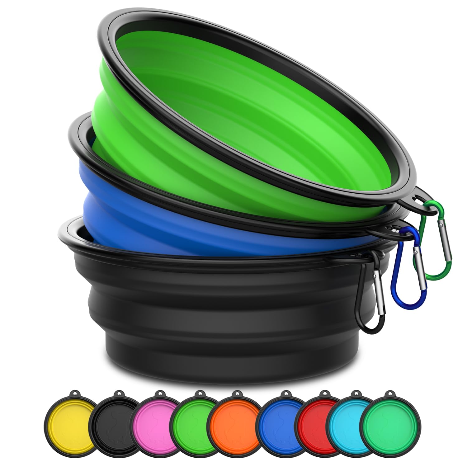 Takfox Collapsible Dog Bowls, Travel Dog Bowls, Cat Water Bowl Portable Foldable Food Dishes with Carabiner Clip for Traveling Hiking Walking, 3 Pack