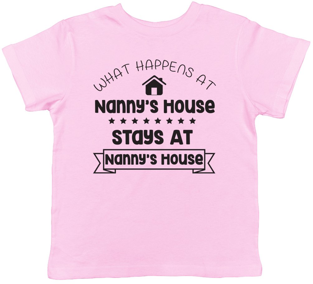 Shopagift What Happens at Nanny's House Stays at Nanny's House Childrens Kids Short Sleeve T-Shirt Light Pink