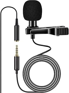 ANCLLO 3.5mm Lavalier Microphone, Omnidirectional Lapel Microphone Professional Condenser Clip-on Mic for Smartphones Podcast Recording