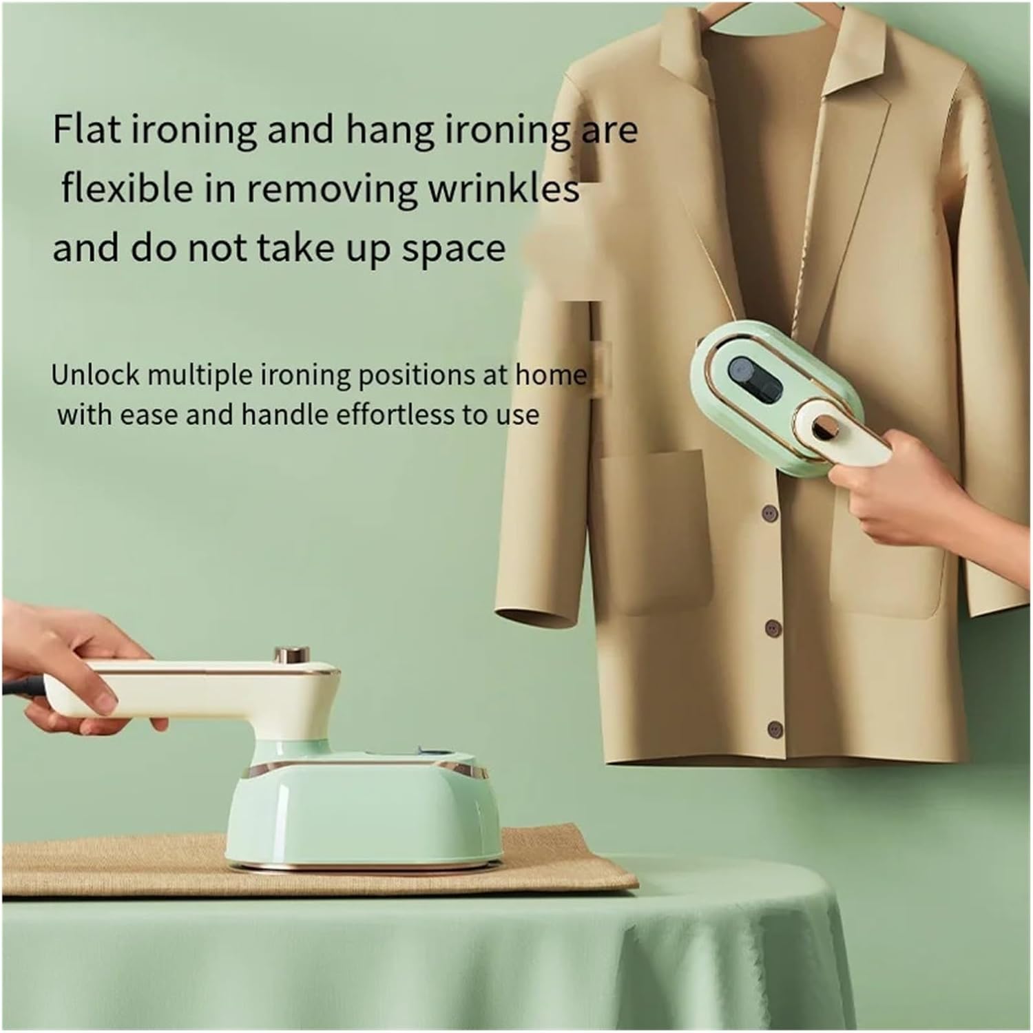 Travel Steamer for Clothes, Mini Electric Iron Does Not Hurt Clothes Portable Handheld Hanging Ironing Machine Dry Wet Steam For Home Travel,Portable Steam Iron(Green)