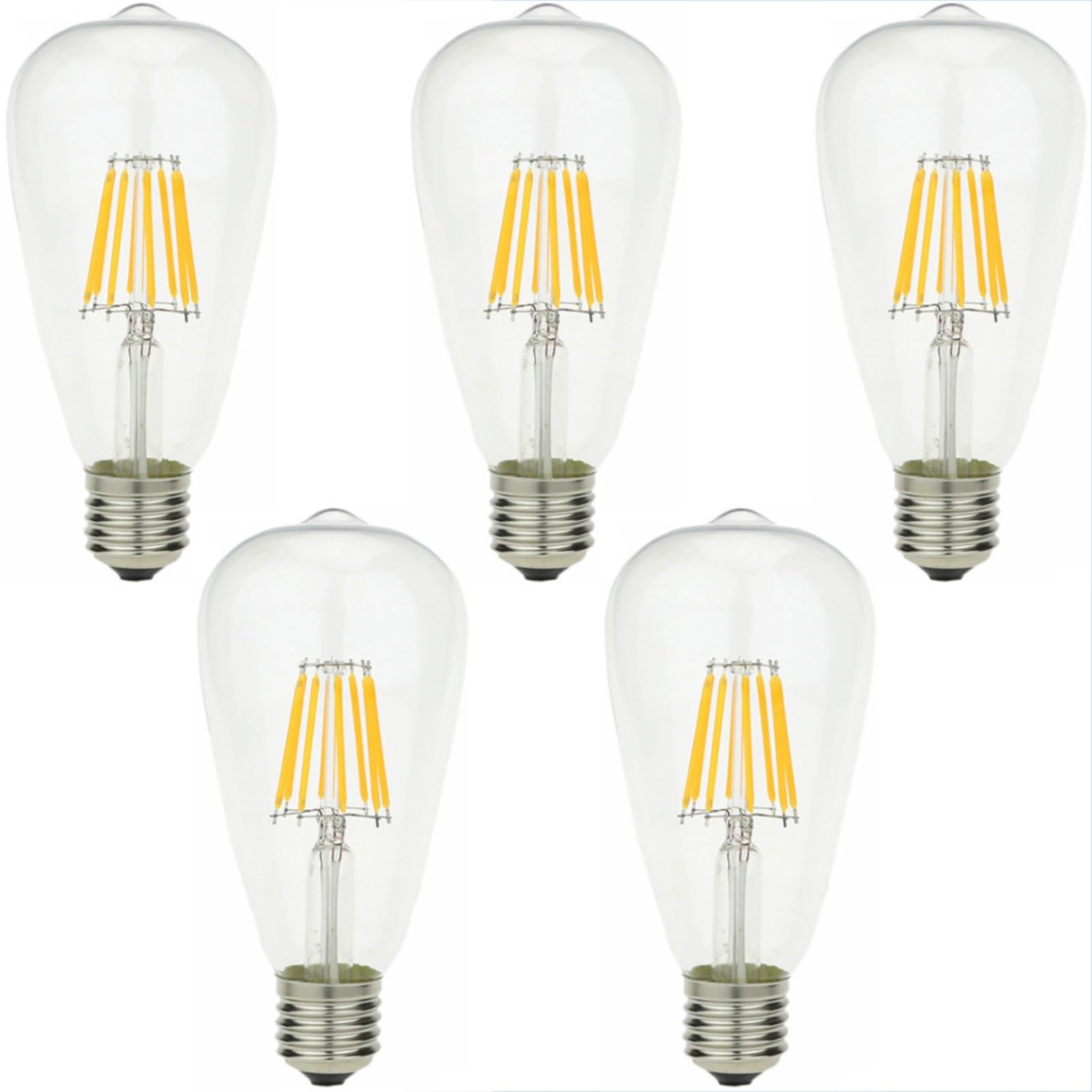 E27 led Bombilla 8W, 8W Equivalente a 80W halógeno, 5pcs led Bombillas, 800LM, AC220V-240V, ST64 led filamento Edison Bombilla 360 ° ángulo de Haz(Warm White 3000k)