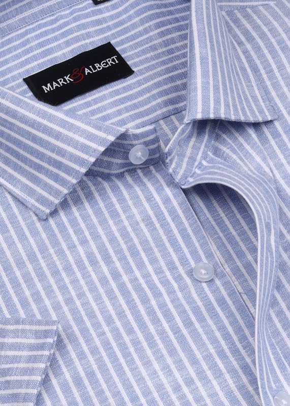 Image of MARK & ALBERT Men's Half Sleeve Cotton Linen Striped Shirt