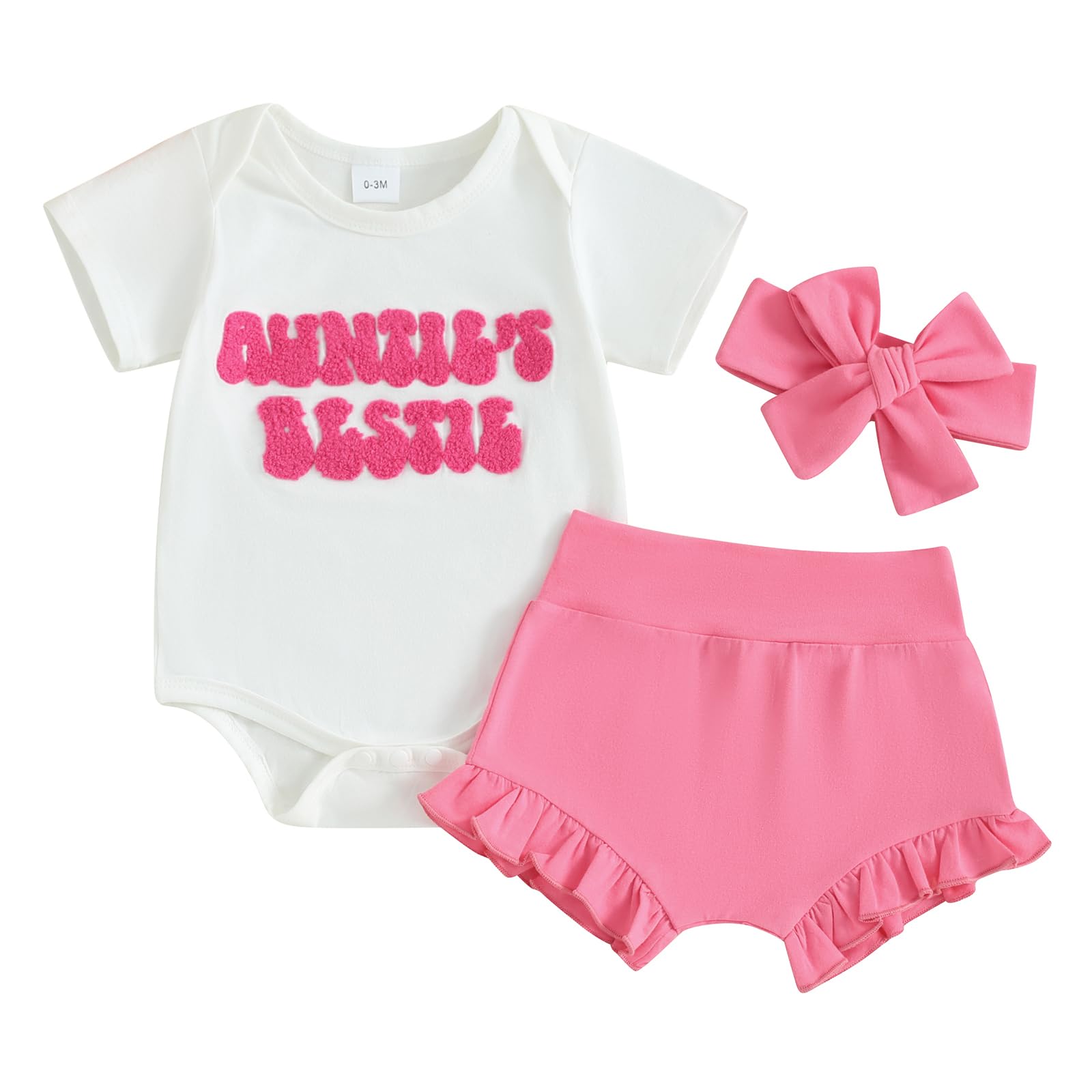 Lnzyyephy Newborn Baby Girl Clothes Summer Fly Sleeve Letter Print Romper Tops + Ruffle Bloomers Shorts Infant Outfits Set (Dark Pink 03, 0-3 Months)