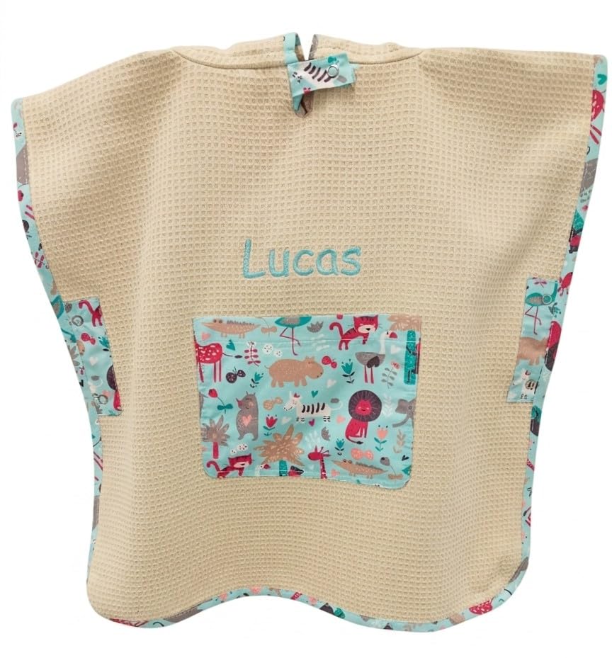 Nenel Poncho Toalla Niño/Niña Personalizado con Nombre Bordado – Toalla Infantil con Capucha 100% Algodón – Poncho Playa, Piscina y Baño – Albornoz Suave y Absorbente - Animals - 0 Meses