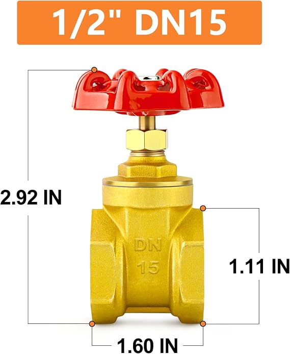GASHER 1PCS 1/2 Inch Brass industrial Gate Valve, Heavy-duty Rotary Sluice Valve with Female x Female Threads, with Wheel Handle, For Water, Oil, Gas