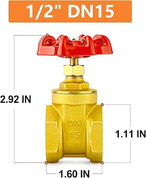 GASHER 1PCS 1/2 Inch Brass industrial Gate Valve, Heavy-duty Rotary Sluice Valve with Female x Female Threads, with Wheel Handle, For Water, Oil, Gas