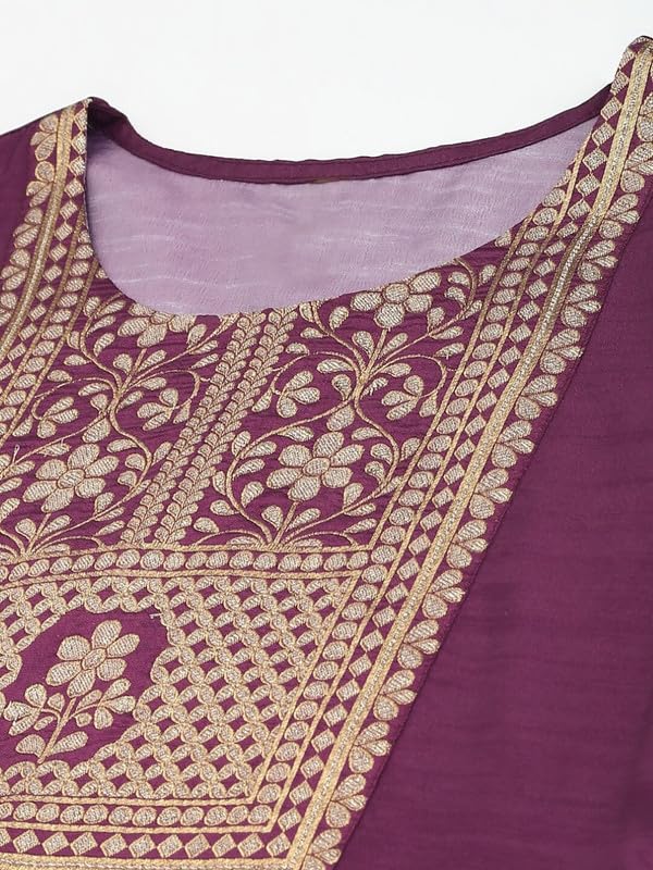 Image of Vaamsi Women's Poly Silk Ethnic Motifs Yoke Design Straight Kurta Set with Dupatta
