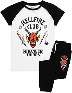 Kids Pyjamas | Unisex Hellfire Club Outfit Eddie Eleven Mike Dustin Max Members T-Shirt Loungepants Co-Ord Pjs Set | Netflix Series Merchandise