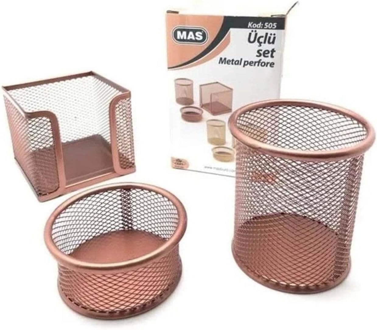 Mas Desktop Pen Holders Set of 3 Rose Gold 0505 Perforated
