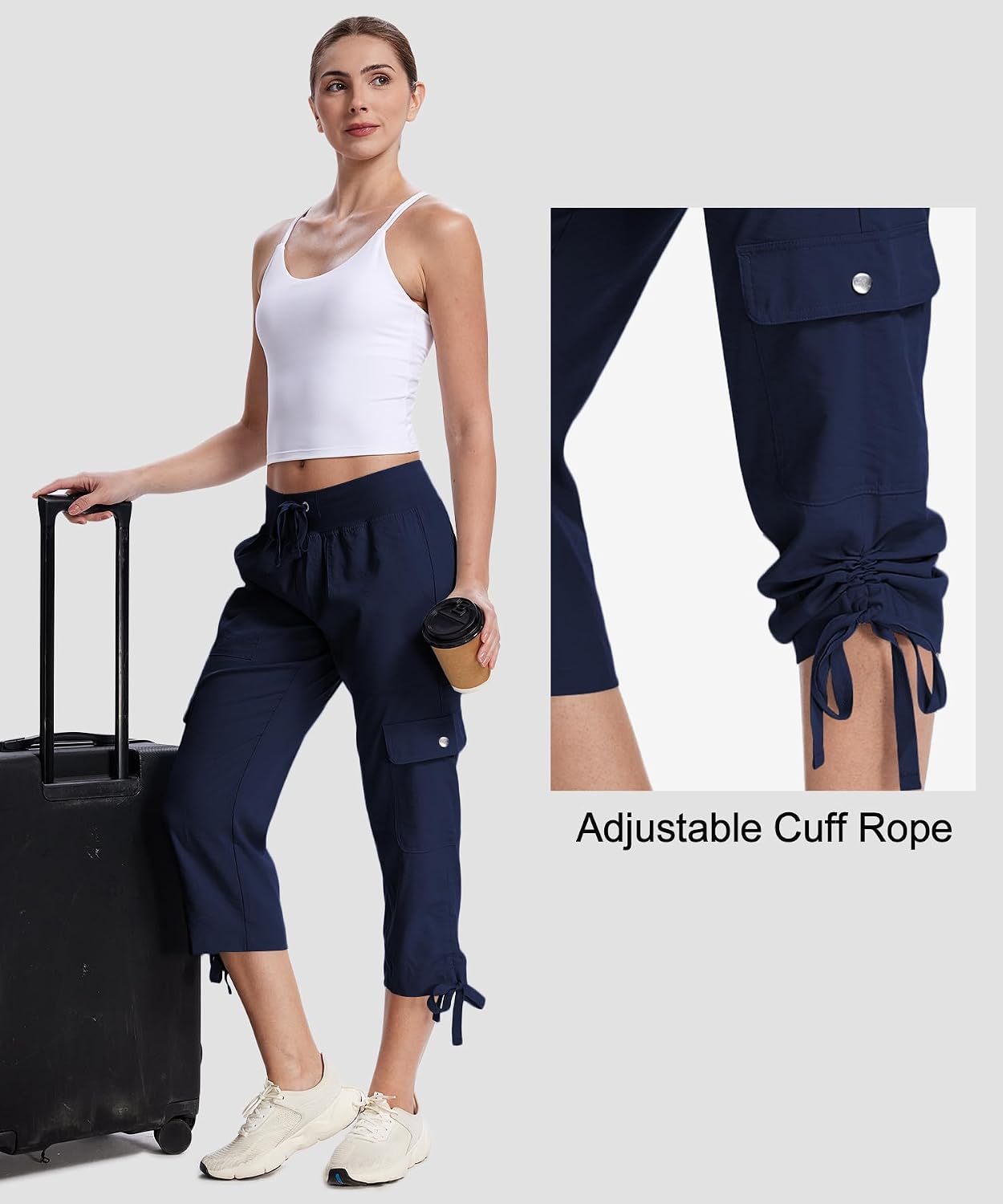 Pdbokew Women's Capri Pants with 6 Pockets Cargo Hiking Pants Lightweight Summer Casual Capris for Outdoor Travel