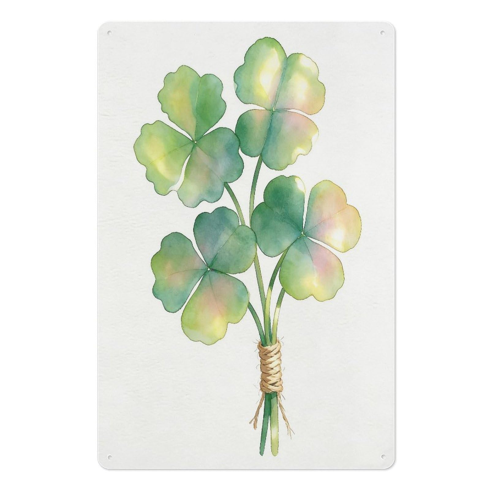 peiyeety 8x12 Inch Metal Tin Sign – Hand-Painted Watercolor Clover Bouquet,Minimalist Botanical Wall Art for Home or Office