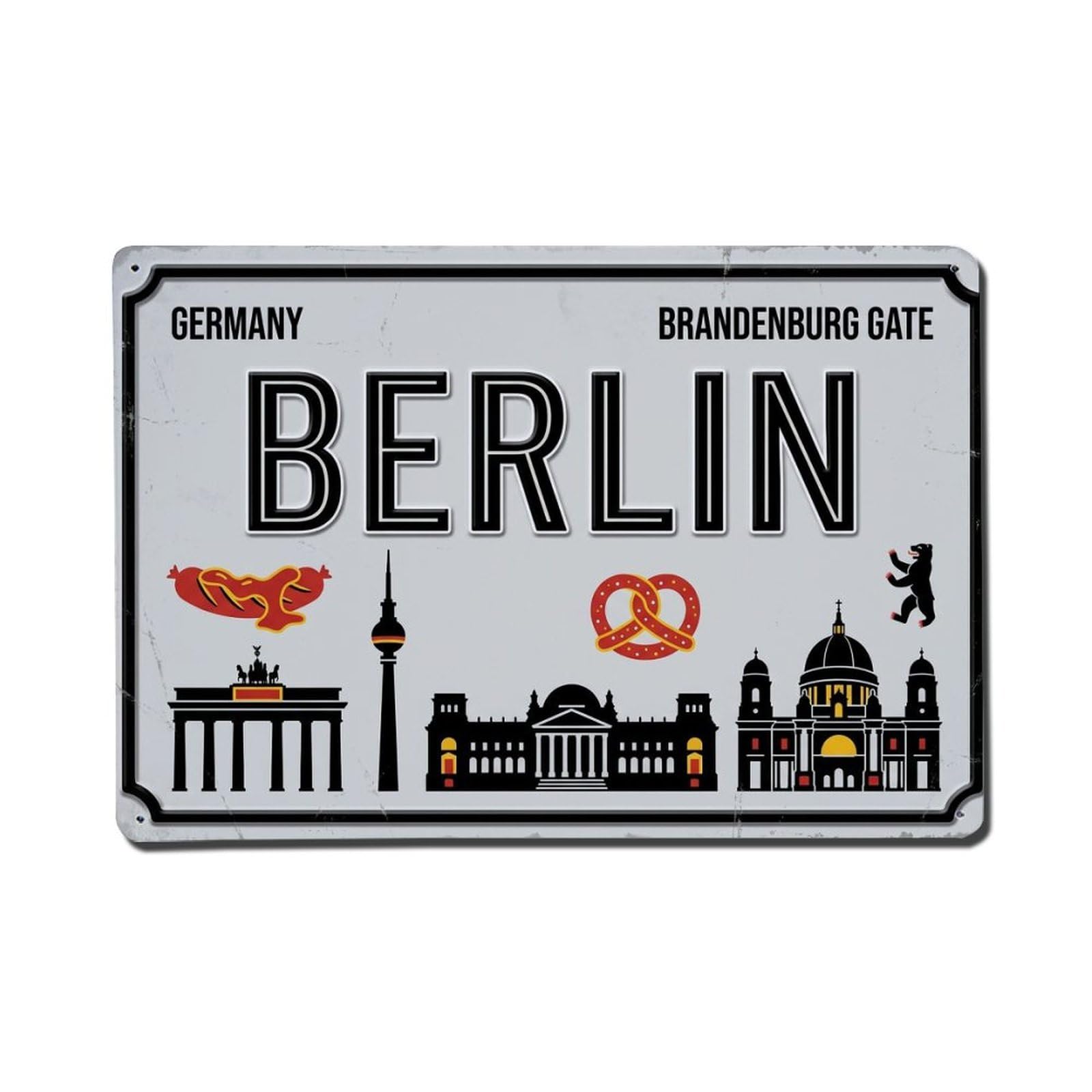 Cxhjca 8X12inch(20X30cm) Vintage Travel Berlin Germany Gate Currywurst Metal Tin Sign