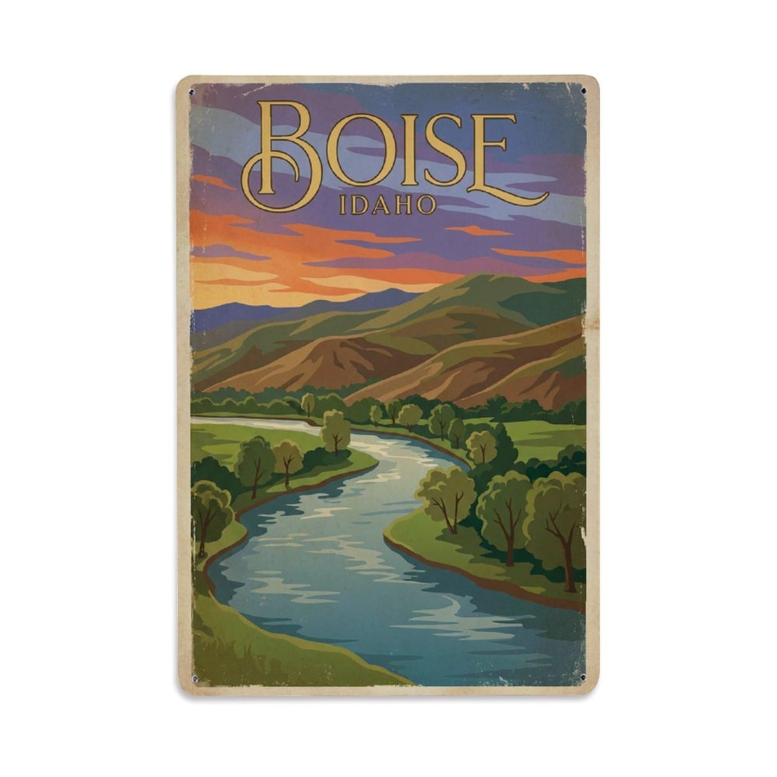 Xanthor Style Travel Vintage Usa Boise Metal Tin Sign