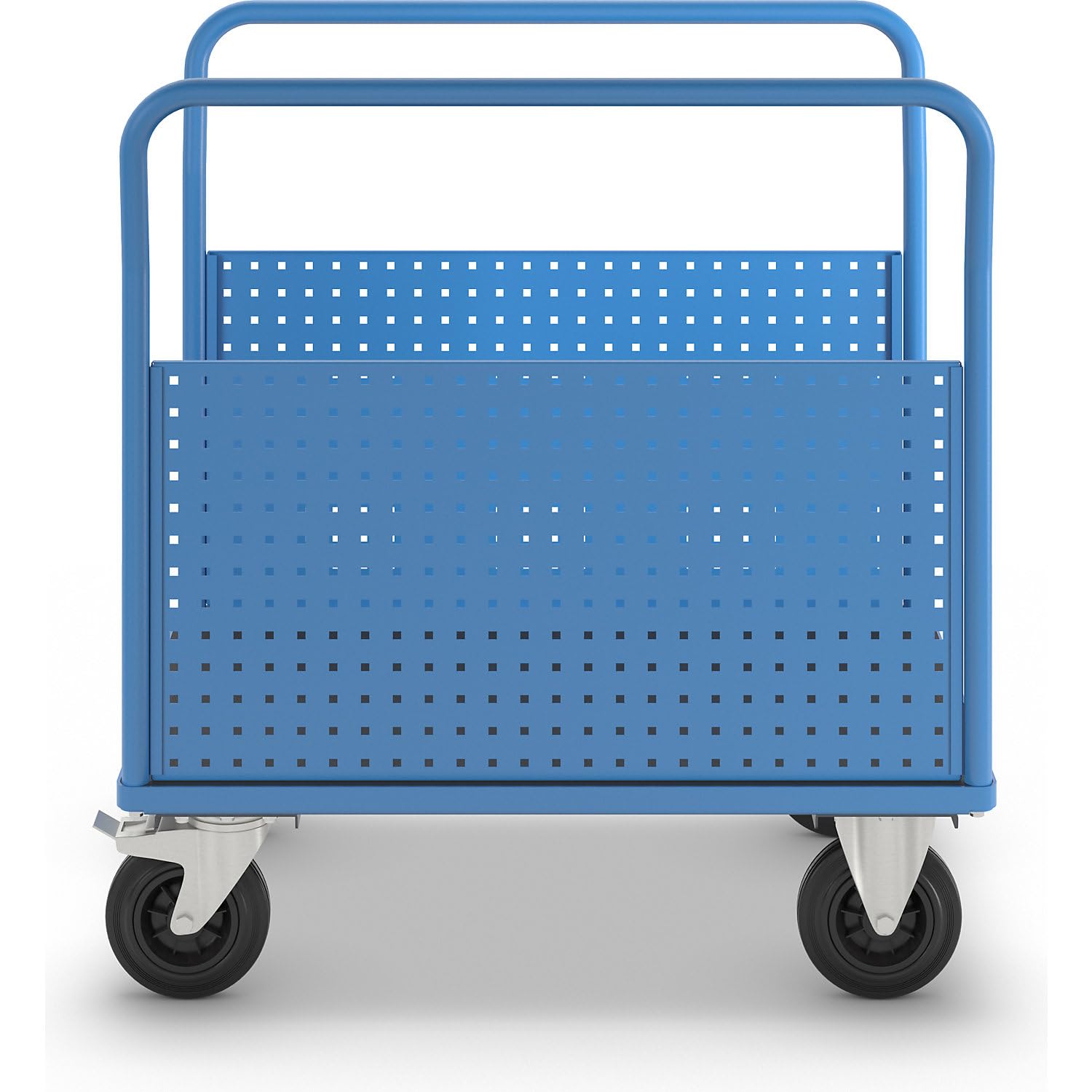 eurokraft pro | Plattformwagen | Mit 2 Lochblechseitenwänden, LxB 1050 x 700 mm, Vollgummi