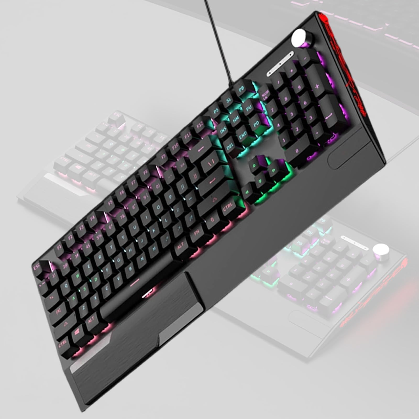 NKRO AntiGhosting 104 klawisze, przewodowe klawiatury mechaniczne, podświetlane, RGB, ergonomiczna konstrukcja, wodoodporna, do gier i użytkowania, klawiatura wymienna
