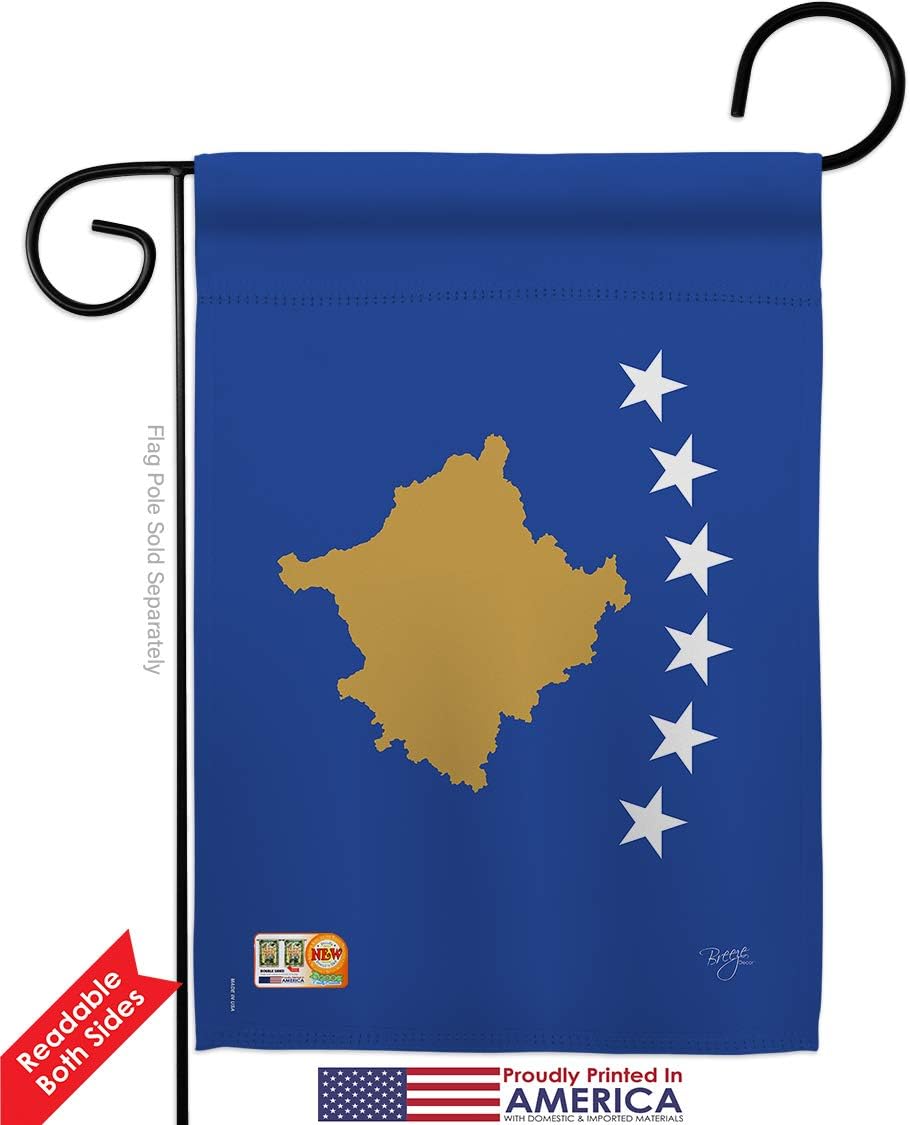 Kosovo Garden Flag Set with Stand Regional Nationality Nation International World Country Particular Area Small Decorative Gift Yard House Banner Double-Sided Made In USA 13 X 18.5